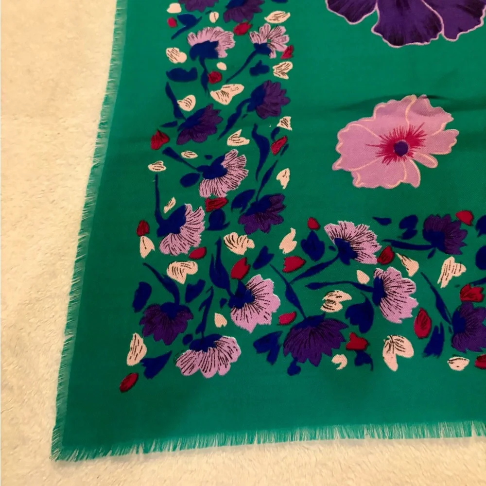 Scarf Green and Purple Floral Scarf EUC